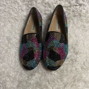 Steve Madden synthetic Multi color Rhinestones loafers leather soles SZ7